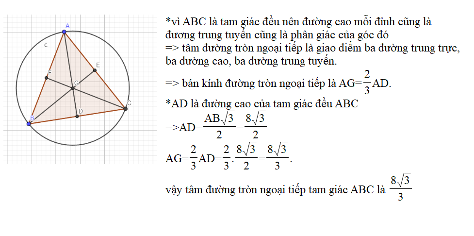 Ví Dụ Minh Họa về cách tính bán kính đường tròn ngoại tiếp tam giác đều 